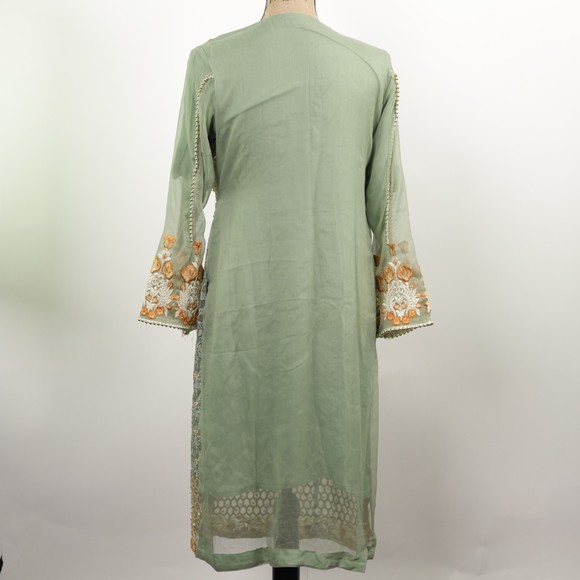 Elegant Embroidered Green Dress - Picture 8 of 11